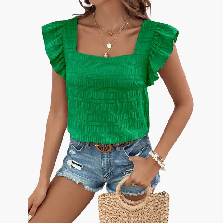 Women’s Short Sleeve Square Neck Pullover Blouse