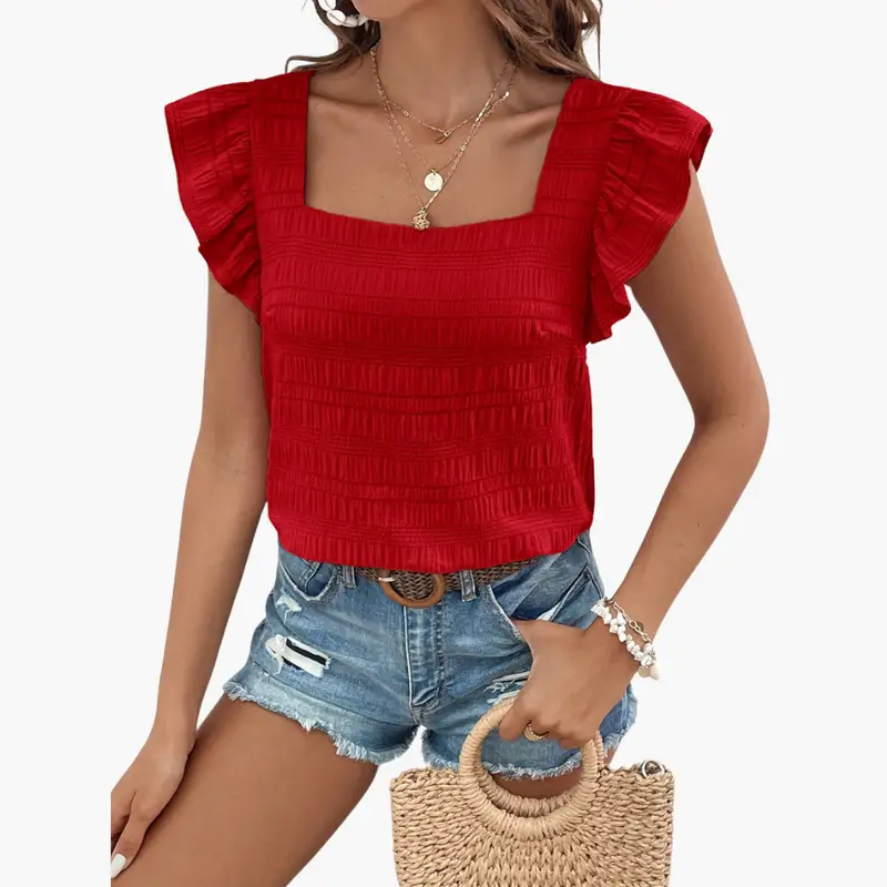 Women’s Short Sleeve Square Neck Pullover Blouse
