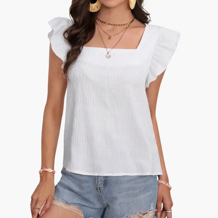 Women’s Short Sleeve Square Neck Pullover Blouse