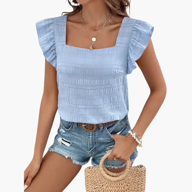 Women’s Short Sleeve Square Neck Pullover Blouse
