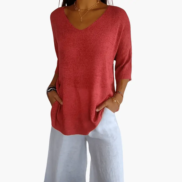 Women’s Short Sleeve V-Neck Pullover Top