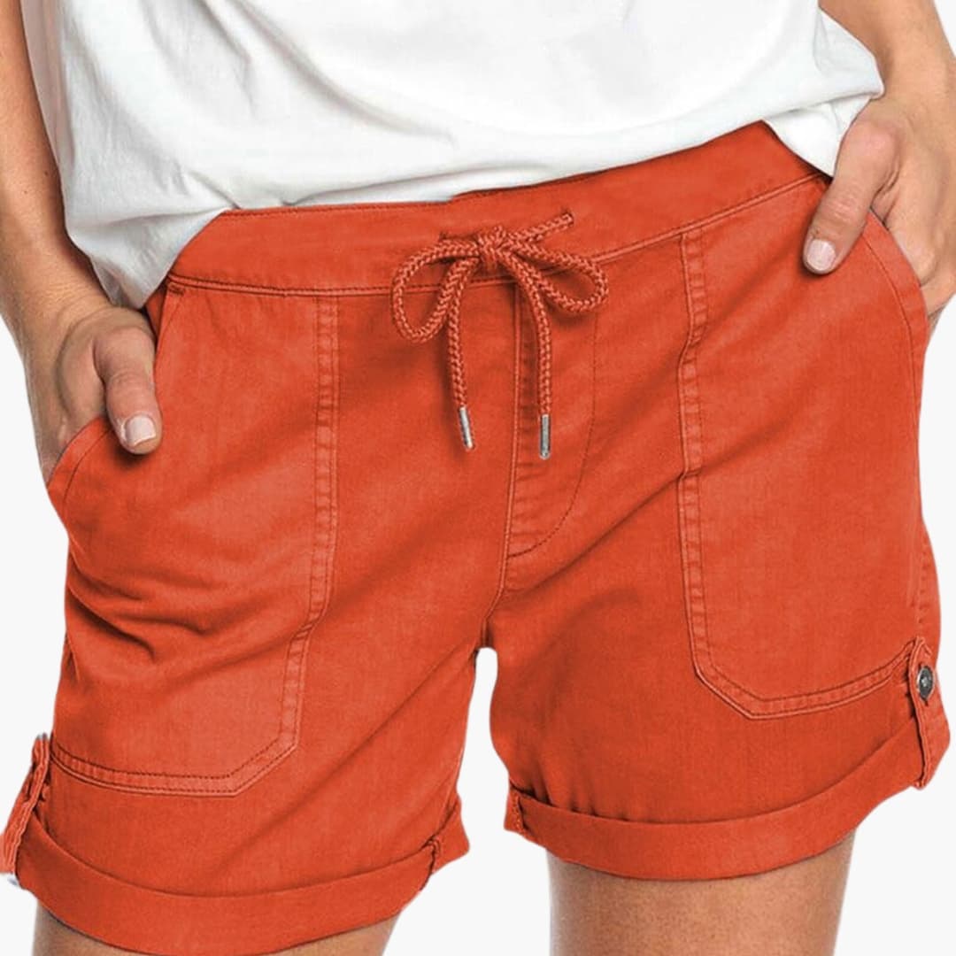 Women's Shorts with Drawstring Waist and Cuffed Hem