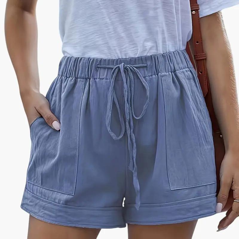 Women's Shorts with Drawstring Waistband and Relaxed Fit