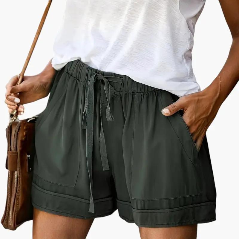 Women's Shorts with Drawstring Waistband and Relaxed Fit