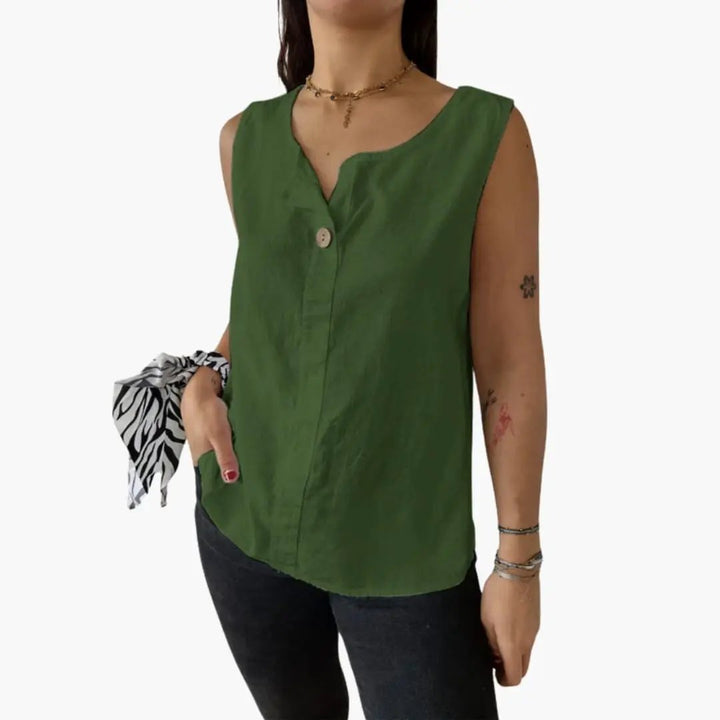 Women’s Sleeveless Blouse with Button Details and Hip-Length Cut
