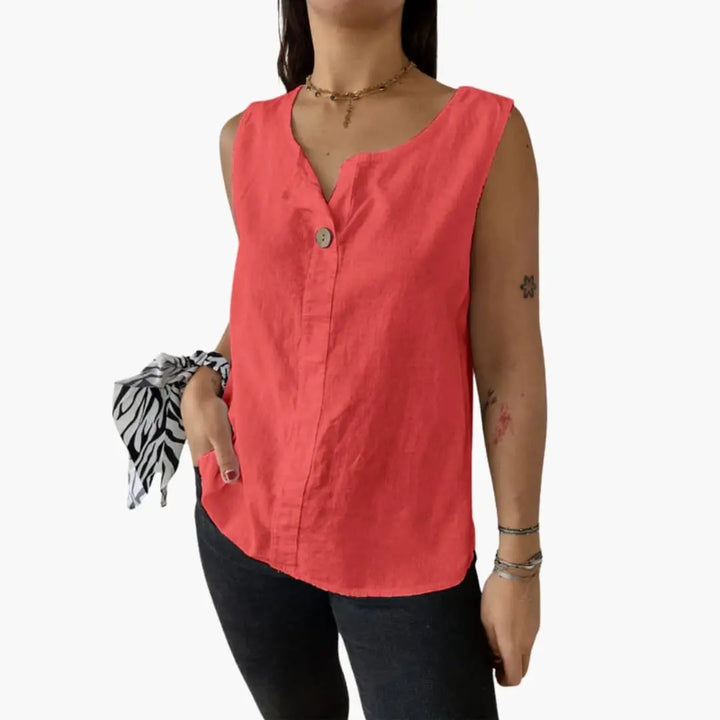 Women’s Sleeveless Blouse with Button Details and Hip-Length Cut
