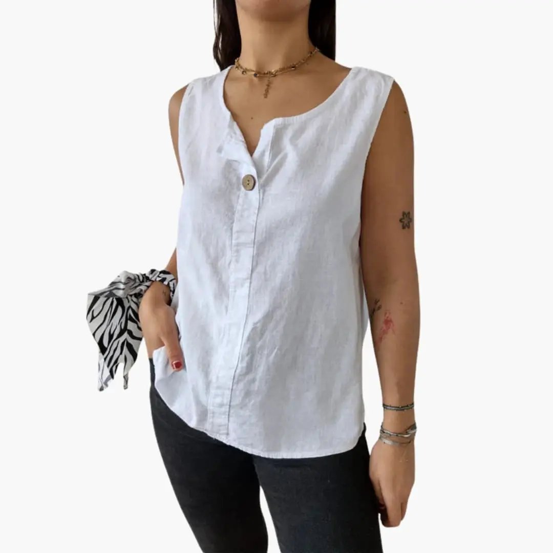 Women’s Sleeveless Blouse with Button Details and Hip-Length Cut