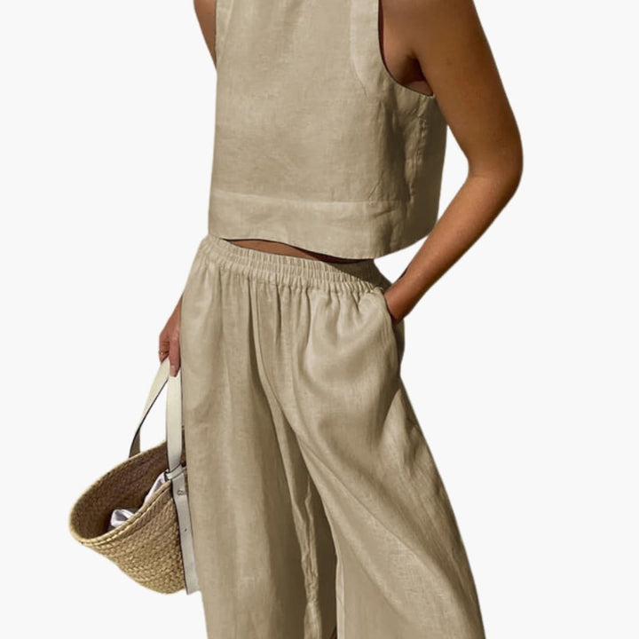 Women’s Sleeveless Crop Top and Wide Leg Pants Set – Two-Piece Outfit