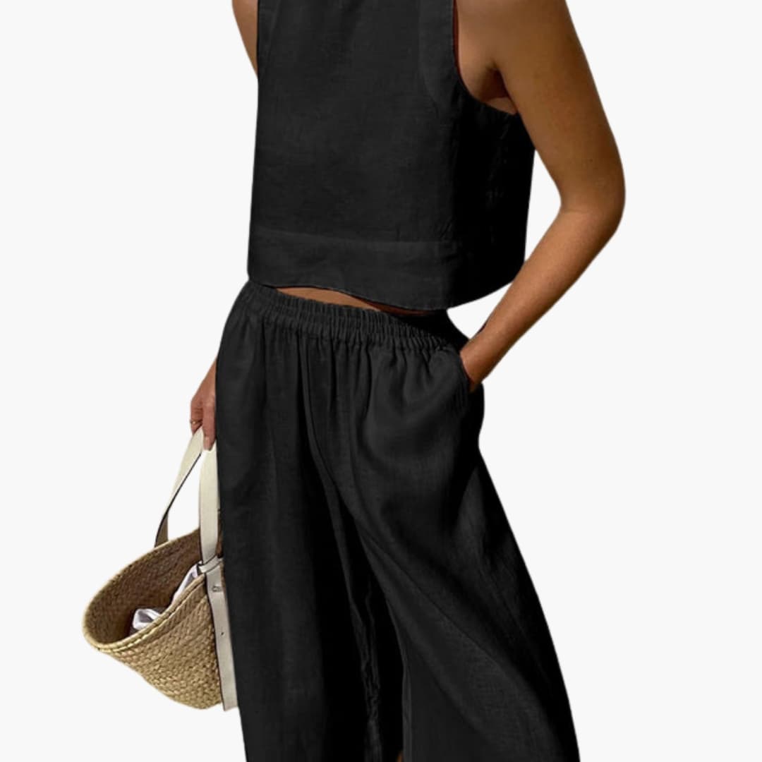 Women’s Sleeveless Crop Top and Wide Leg Pants Set – Two-Piece Outfit