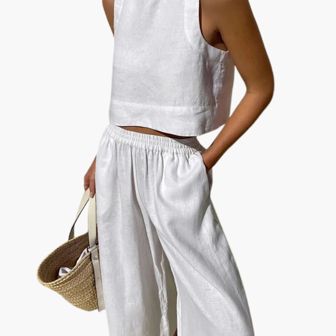 Women’s Sleeveless Crop Top and Wide Leg Pants Set – Two-Piece Outfit