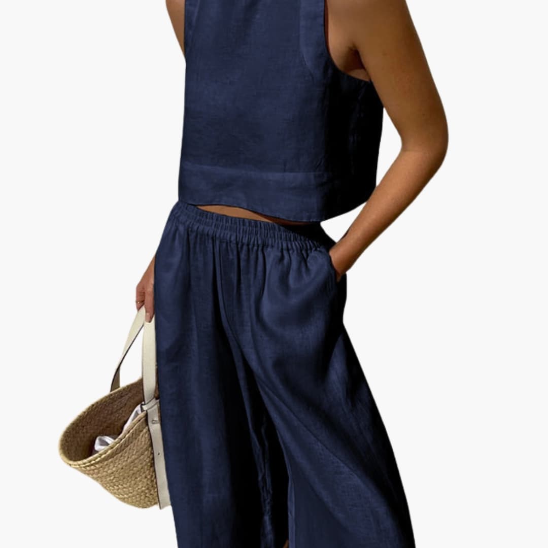 Women’s Sleeveless Crop Top and Wide Leg Pants Set – Two-Piece Outfit