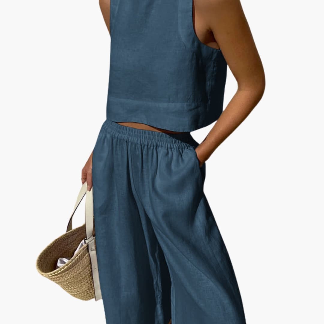 Women’s Sleeveless Crop Top and Wide Leg Pants Set – Two-Piece Outfit
