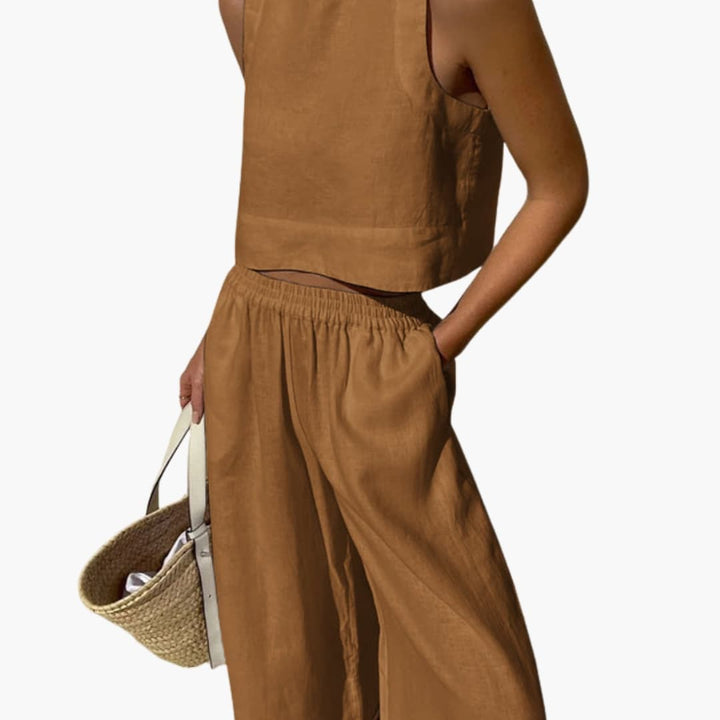 Women’s Sleeveless Crop Top and Wide Leg Pants Set – Two-Piece Outfit