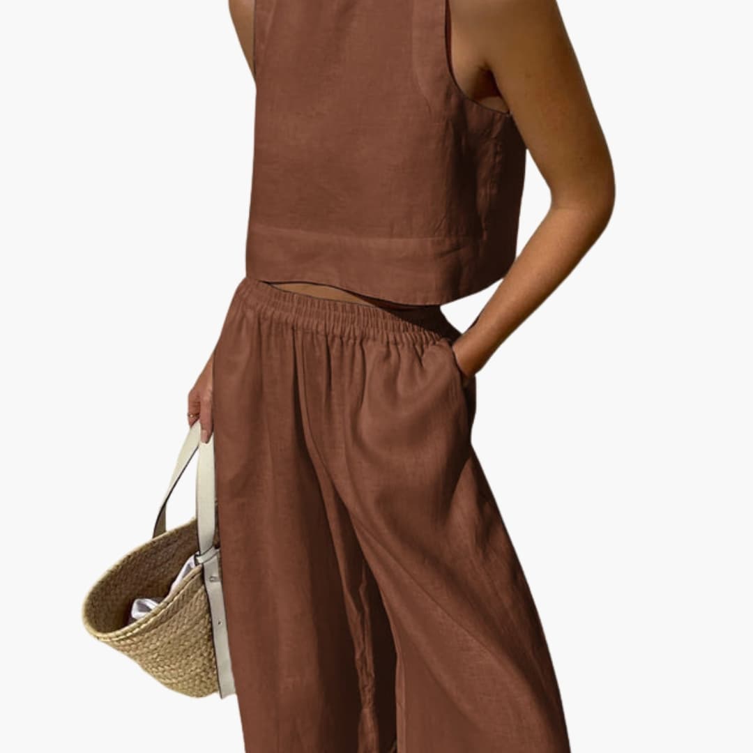 Women’s Sleeveless Crop Top and Wide Leg Pants Set – Two-Piece Outfit