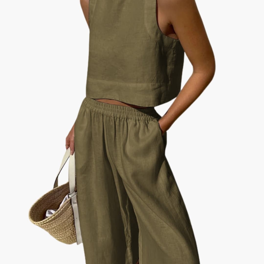 Women’s Sleeveless Crop Top and Wide Leg Pants Set – Two-Piece Outfit