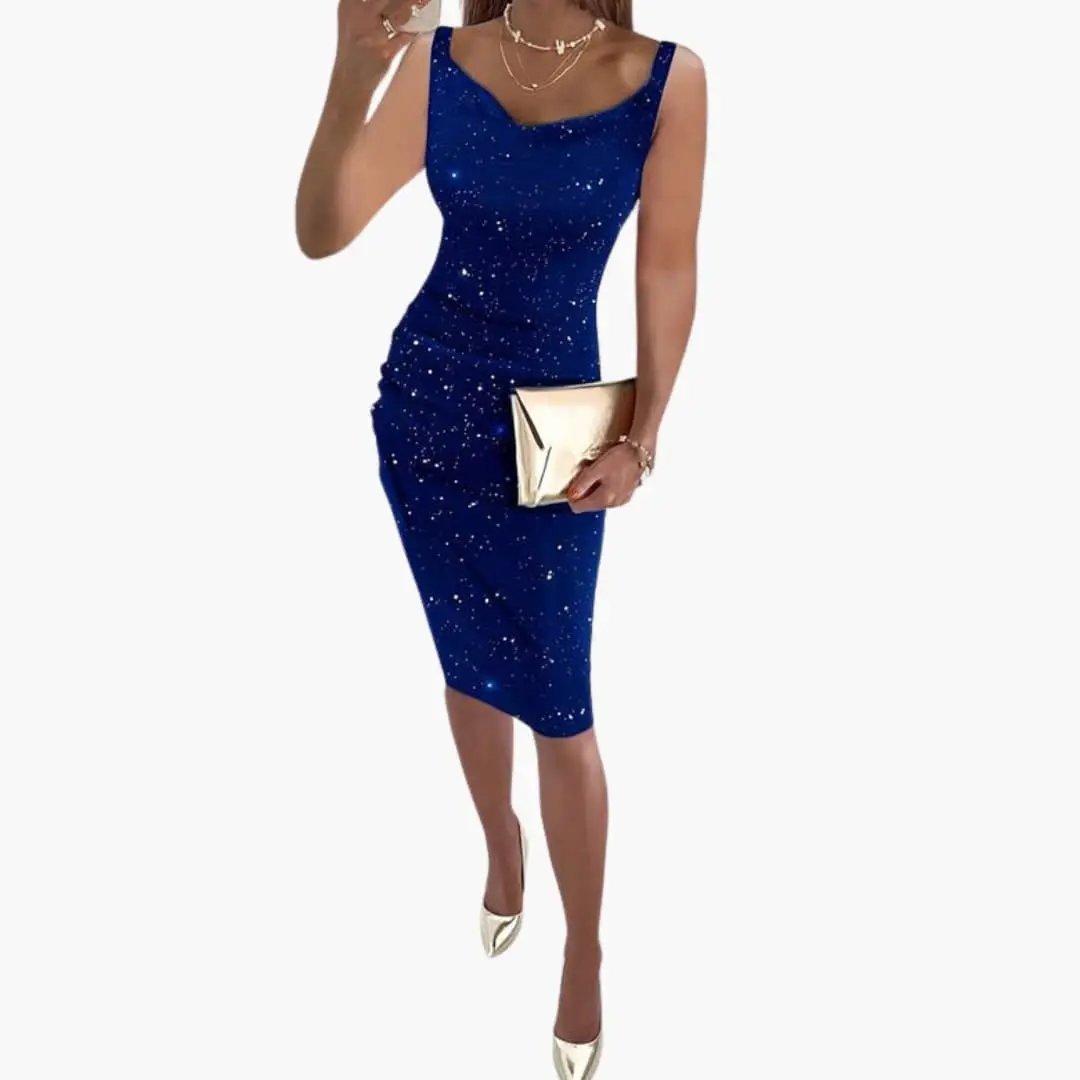 Women’s Sleeveless Dress with Glitter Surface