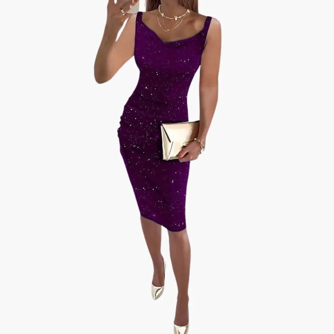 Women’s Sleeveless Dress with Glitter Surface