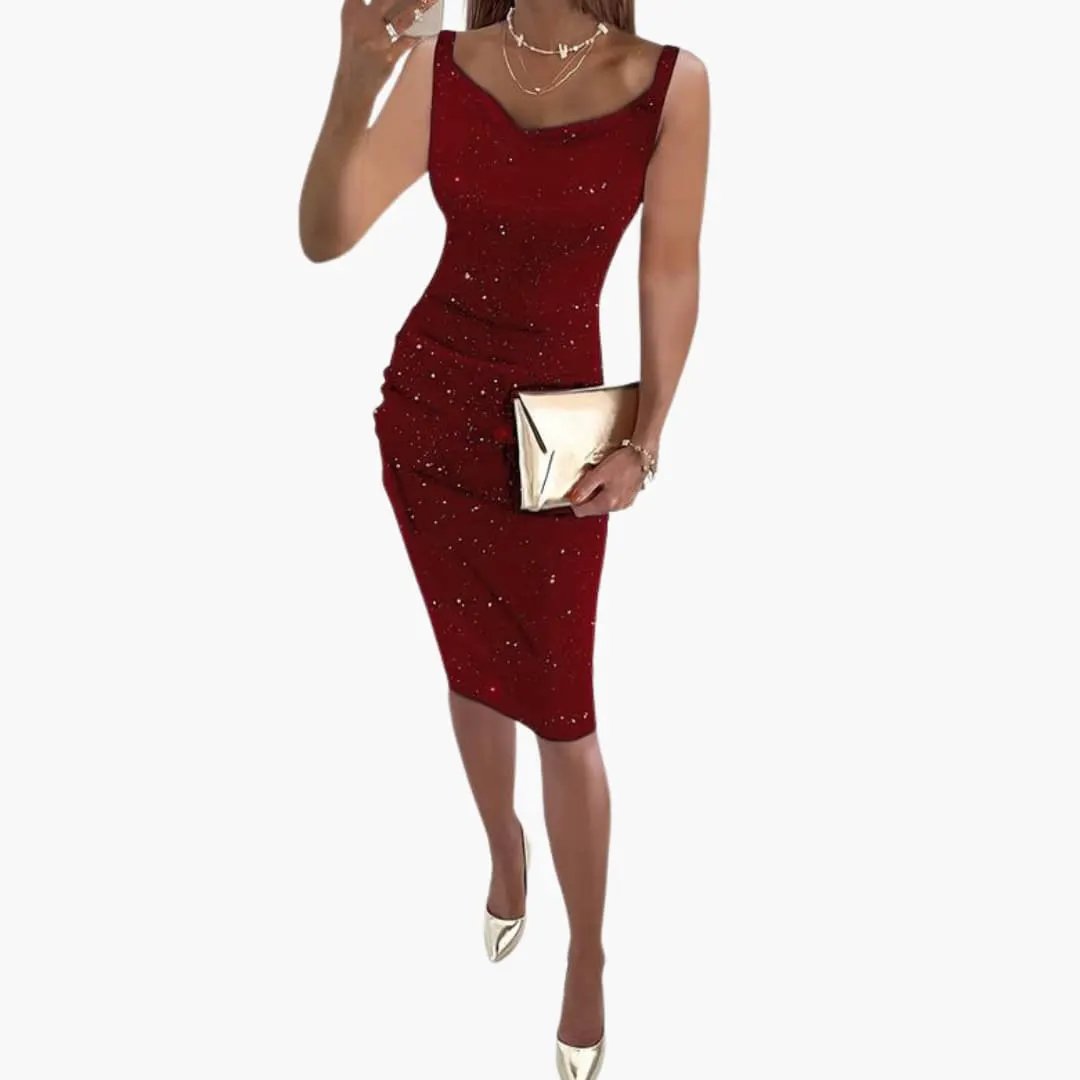 Women’s Sleeveless Dress with Glitter Surface
