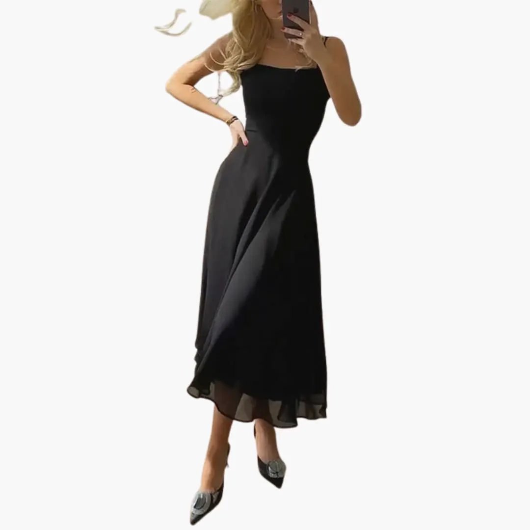 Women’s Sleeveless Dress with Round Neckline and Straight Skirt
