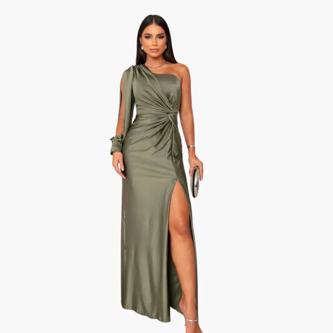 Women’s Sleeveless Evening Dress with Fitted Waist and Full - Length Hem