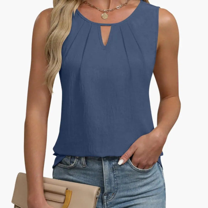 Women's Sleeveless Keyhole Neck Top with Pleated Front
