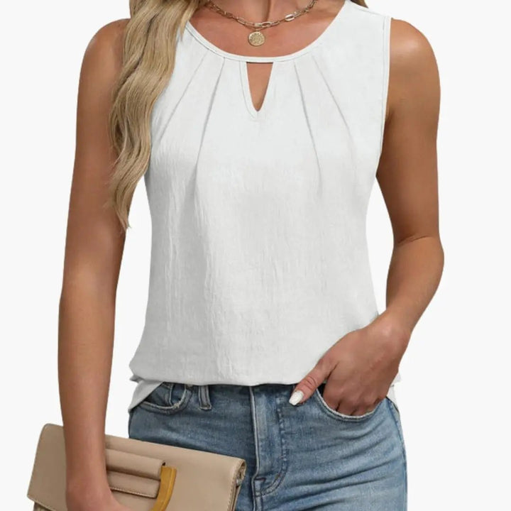 Women's Sleeveless Keyhole Neck Top with Pleated Front