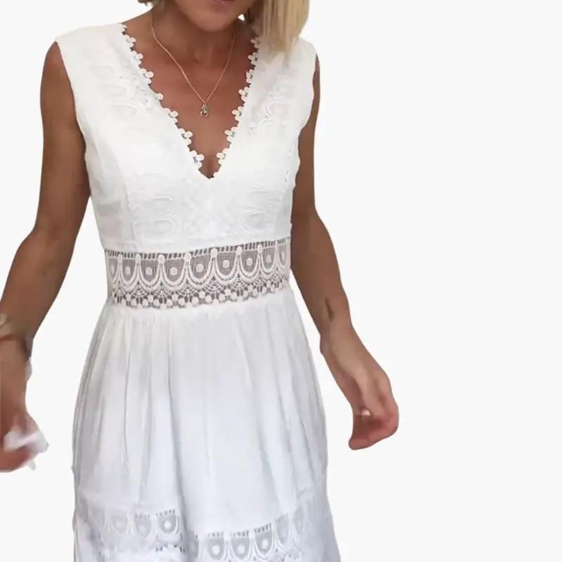 Women’s Sleeveless Lace Maxi Dress with V-Back and Tiered Ankle-Length Skirt