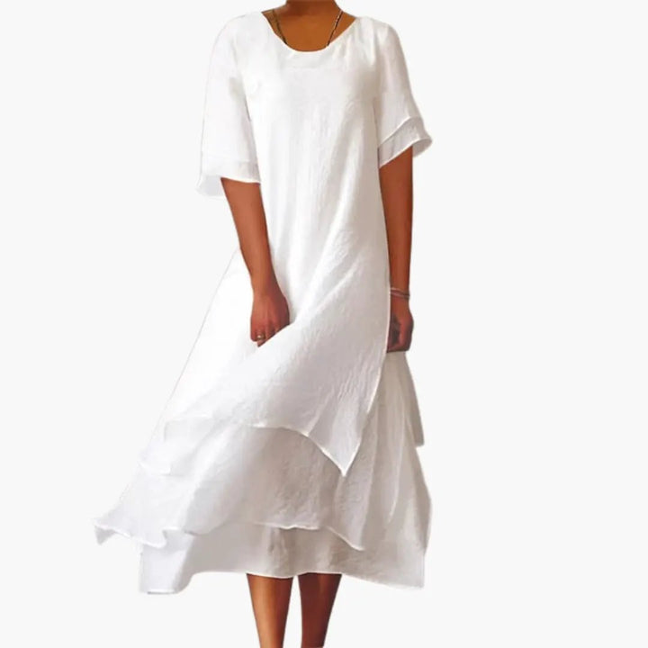 Women’s Sleeveless Midi Dress with Round Neckline and Plain Finish