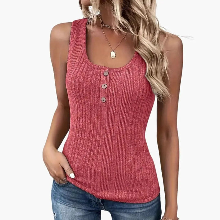 Women's Sleeveless Ribbed Tank Top with Button Detail