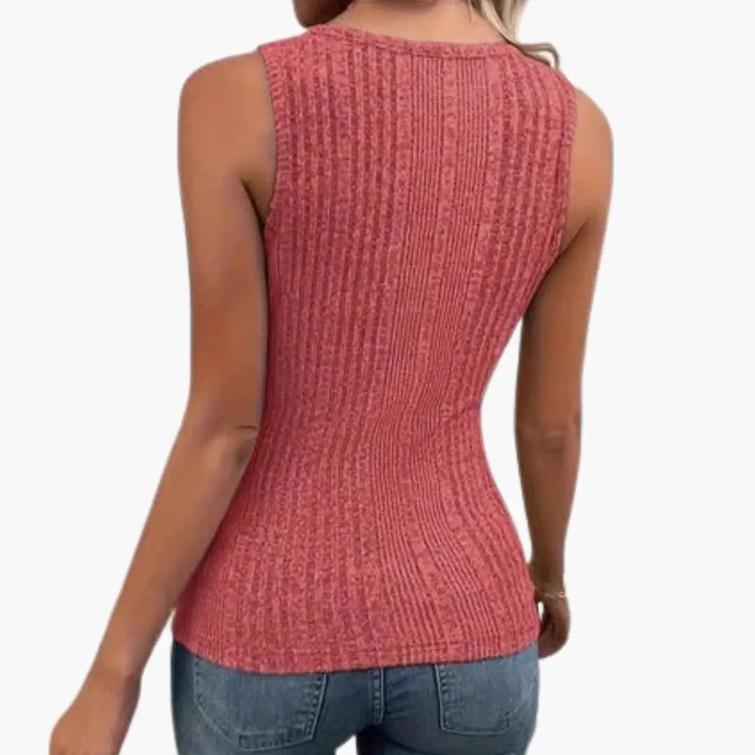 Women's Sleeveless Ribbed Tank Top with Button Detail