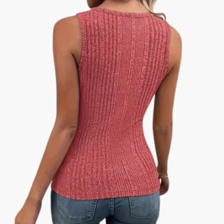 Women's Sleeveless Ribbed Tank Top with Button Detail