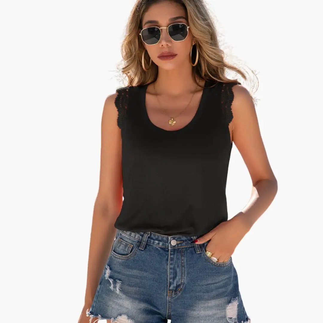 Women's Sleeveless Round Neck Top with Ruffle Shoulders