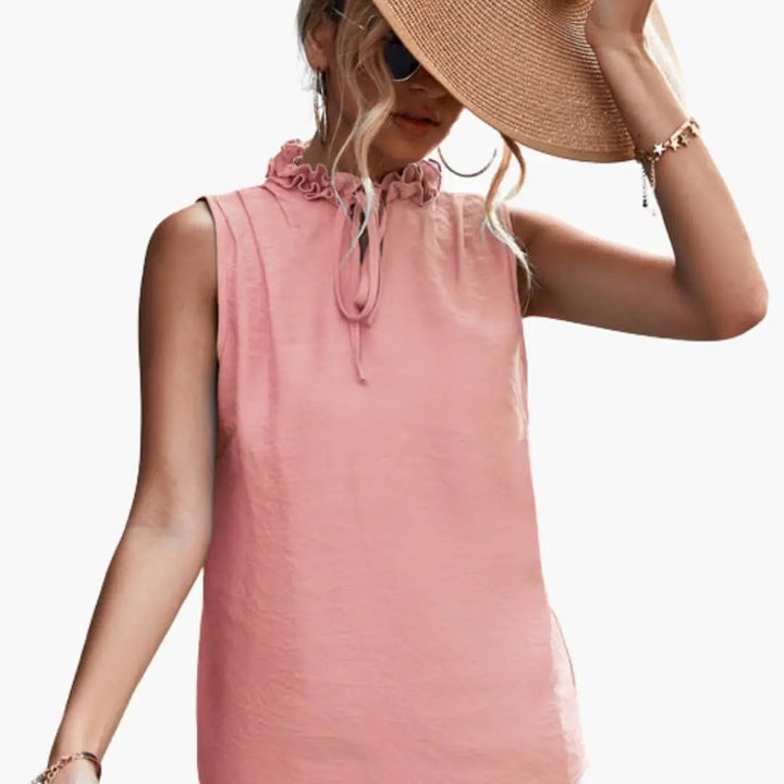 Women's Sleeveless Ruffle Neck Top