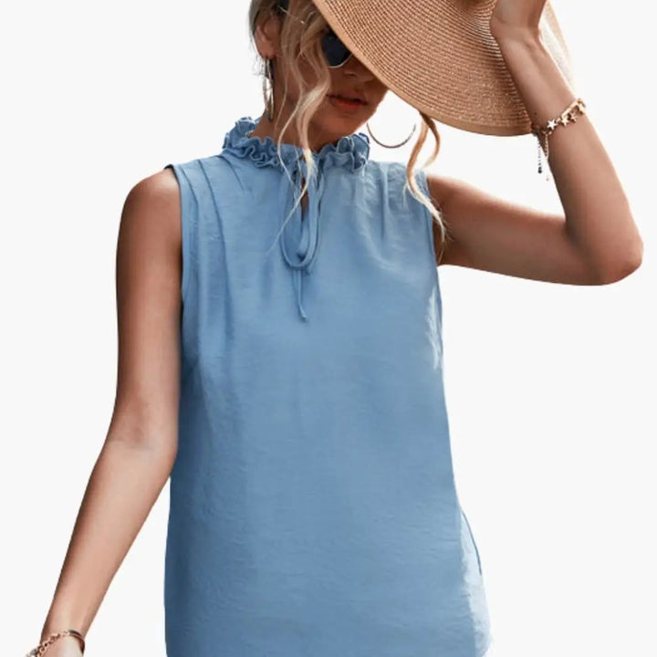 Women's Sleeveless Ruffle Neck Top