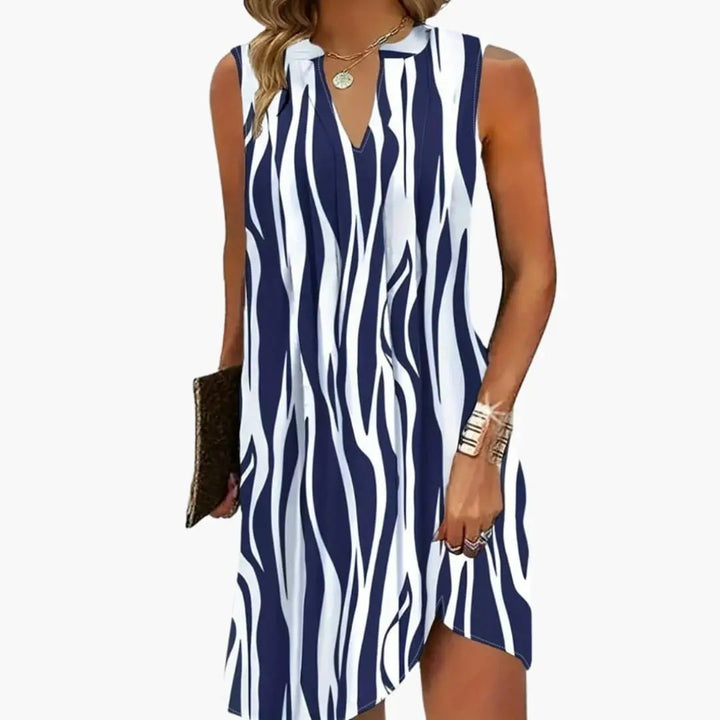 Women’s Sleeveless Striped Mini Dress with Round Neck
