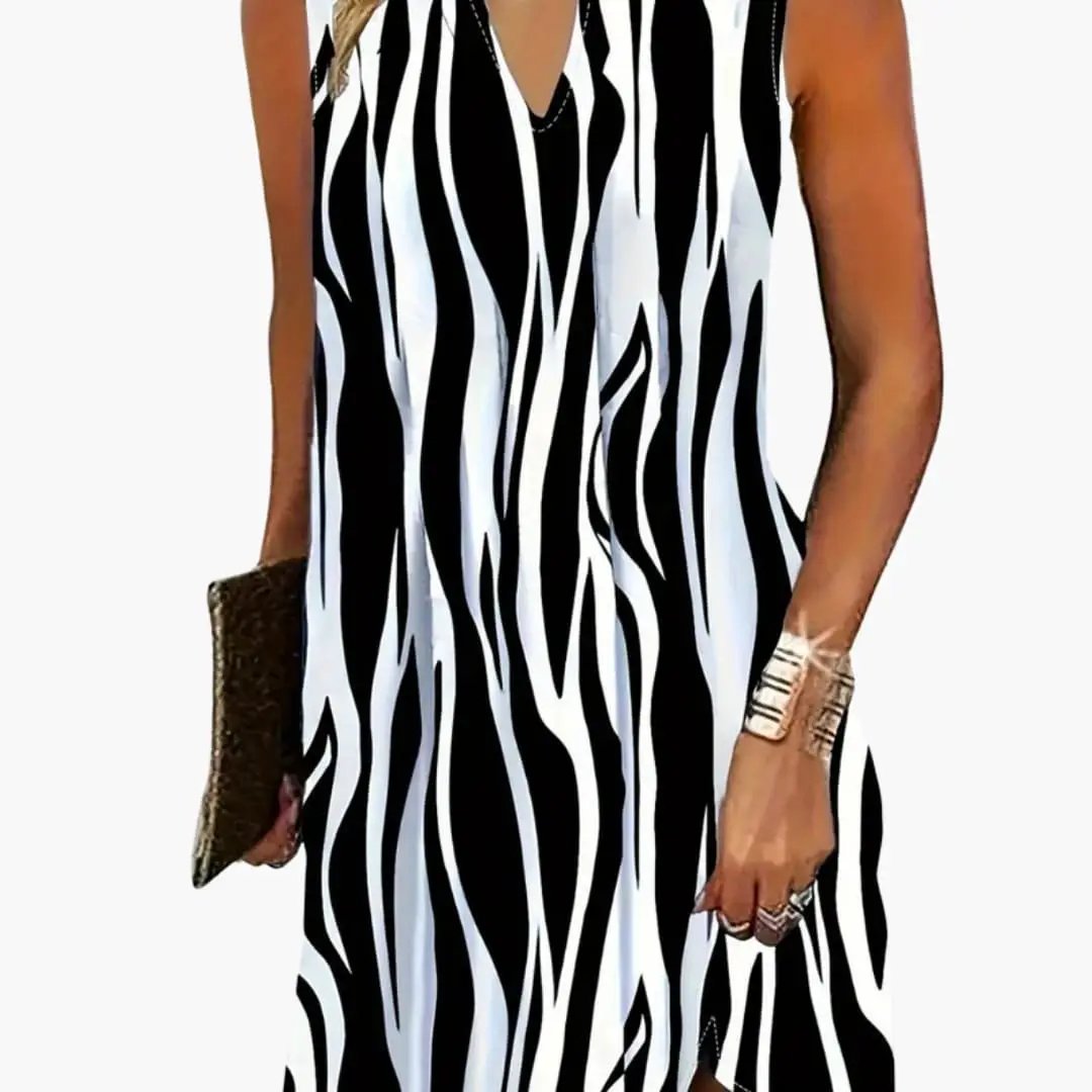 Women’s Sleeveless Striped Mini Dress with Round Neck