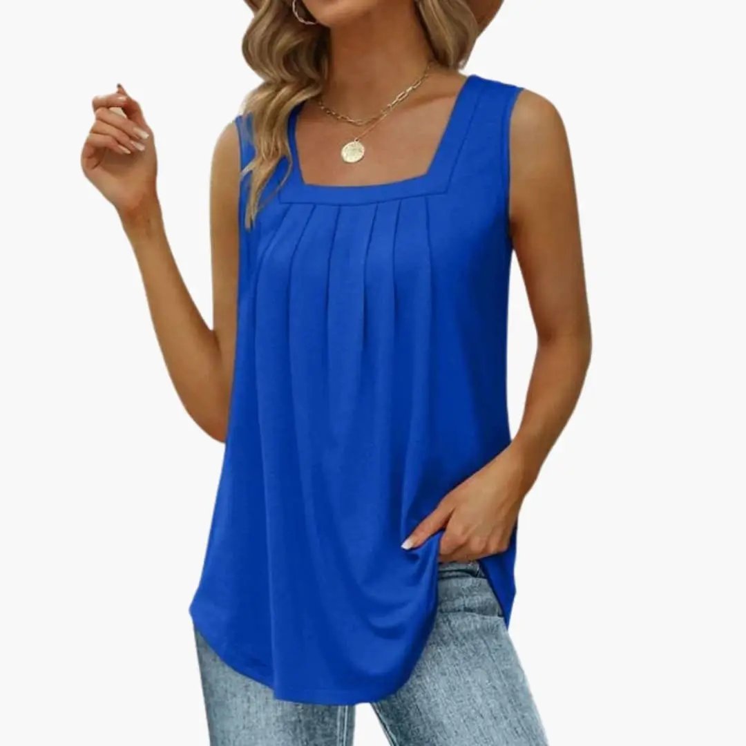 Women’s Sleeveless Top – Hip-Length Cut with Plain Woven Material