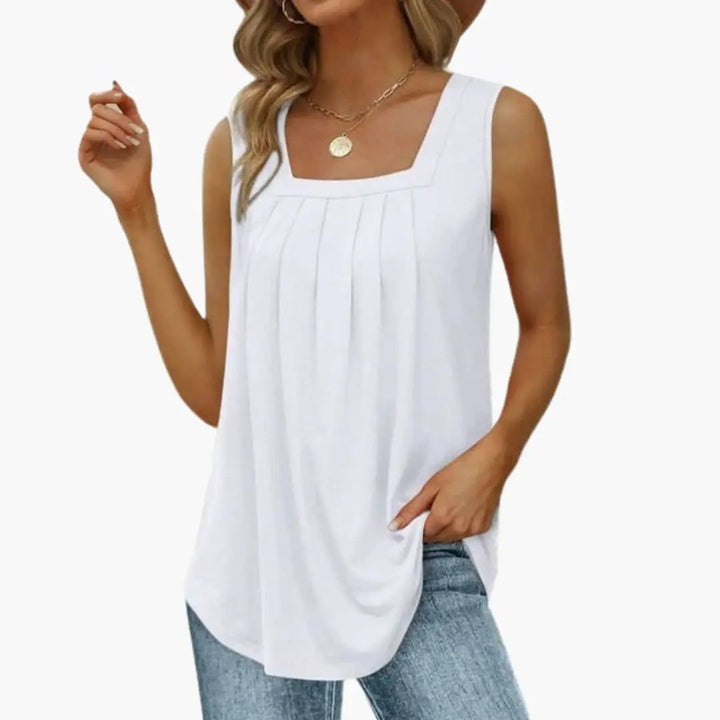 Women’s Sleeveless Top – Hip-Length Cut with Plain Woven Material