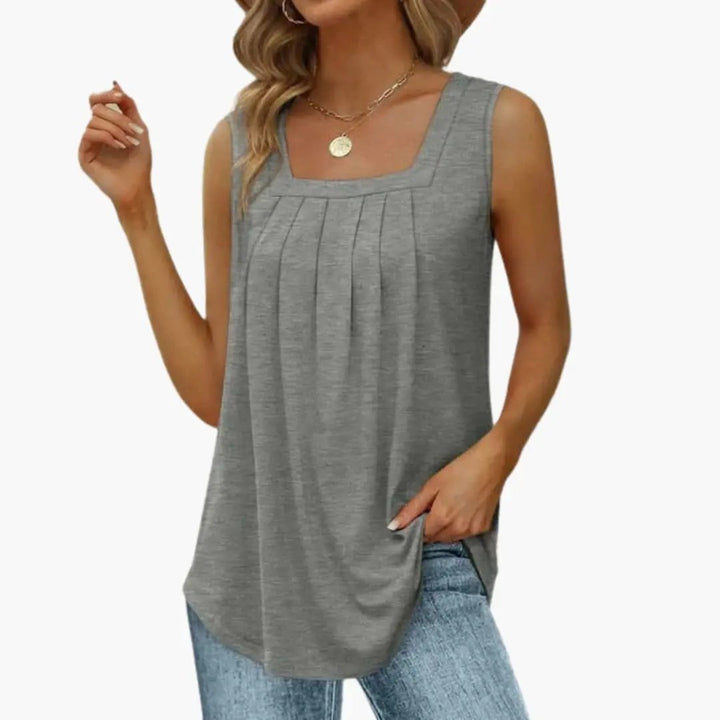 Women’s Sleeveless Top – Hip-Length Cut with Plain Woven Material