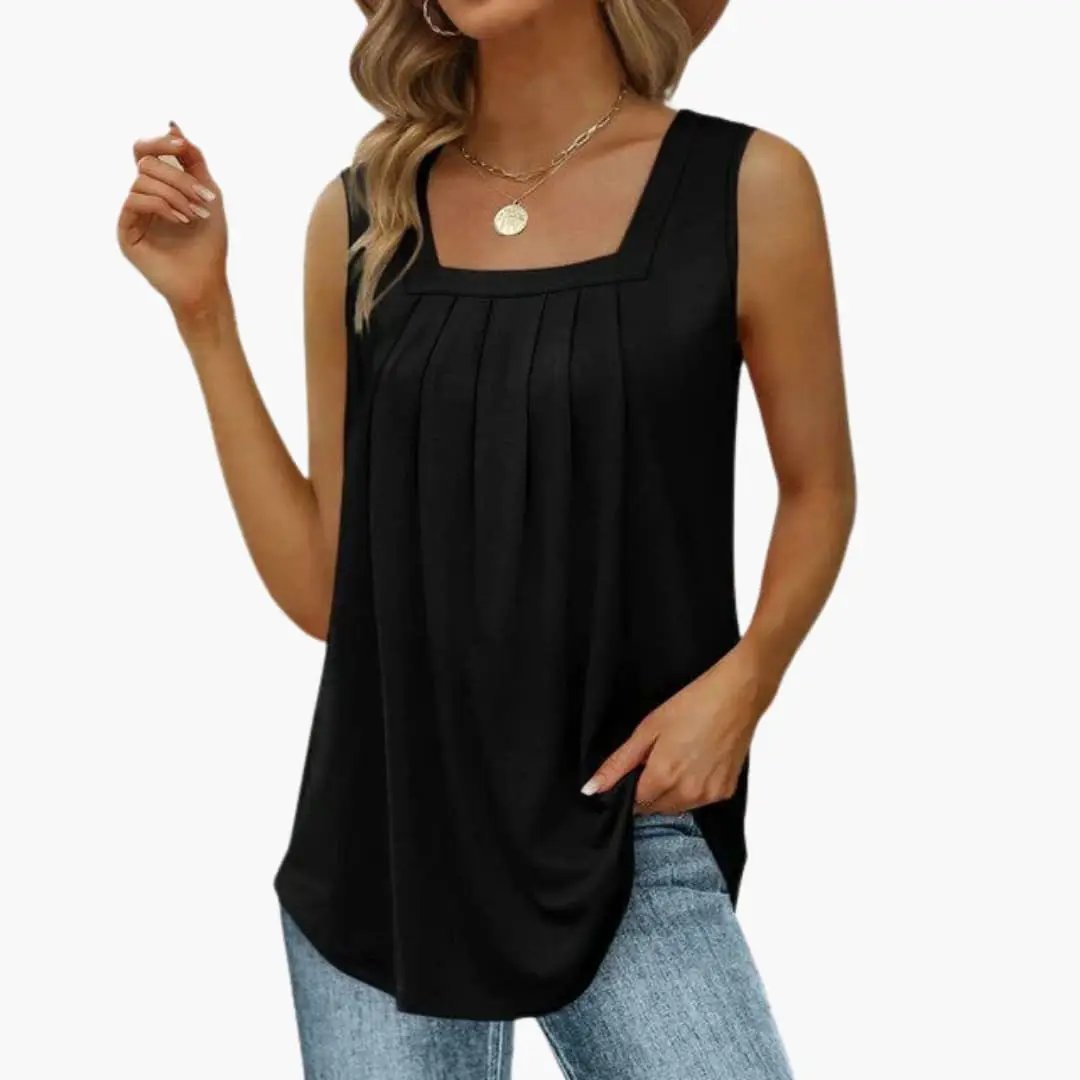Women’s Sleeveless Top – Hip-Length Cut with Plain Woven Material