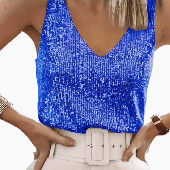 Women’s Sleeveless Top with Sequin Detail and Round Neck