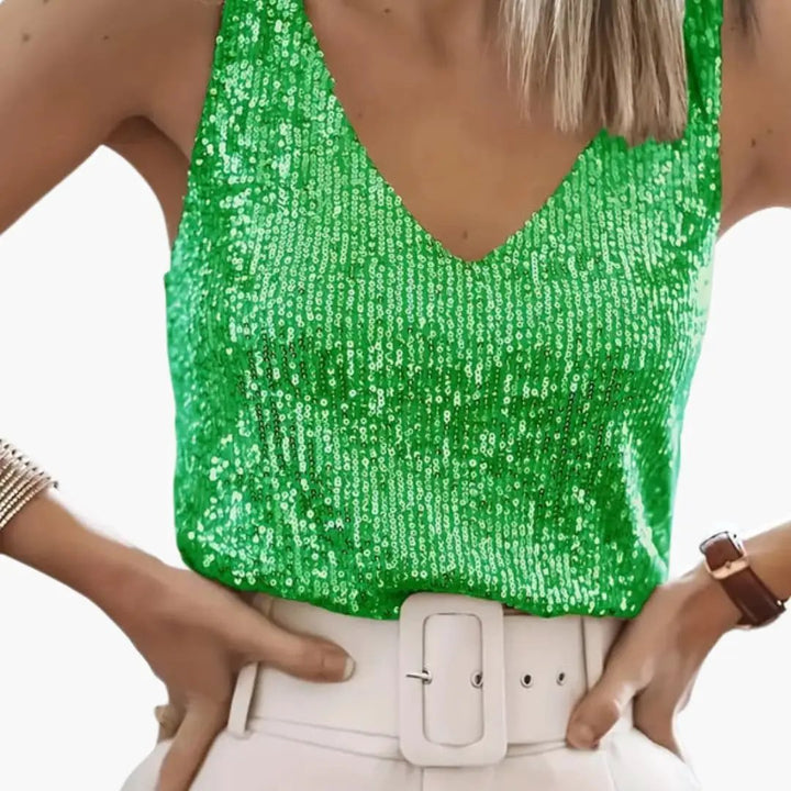Women’s Sleeveless Top with Sequin Detail and Round Neck