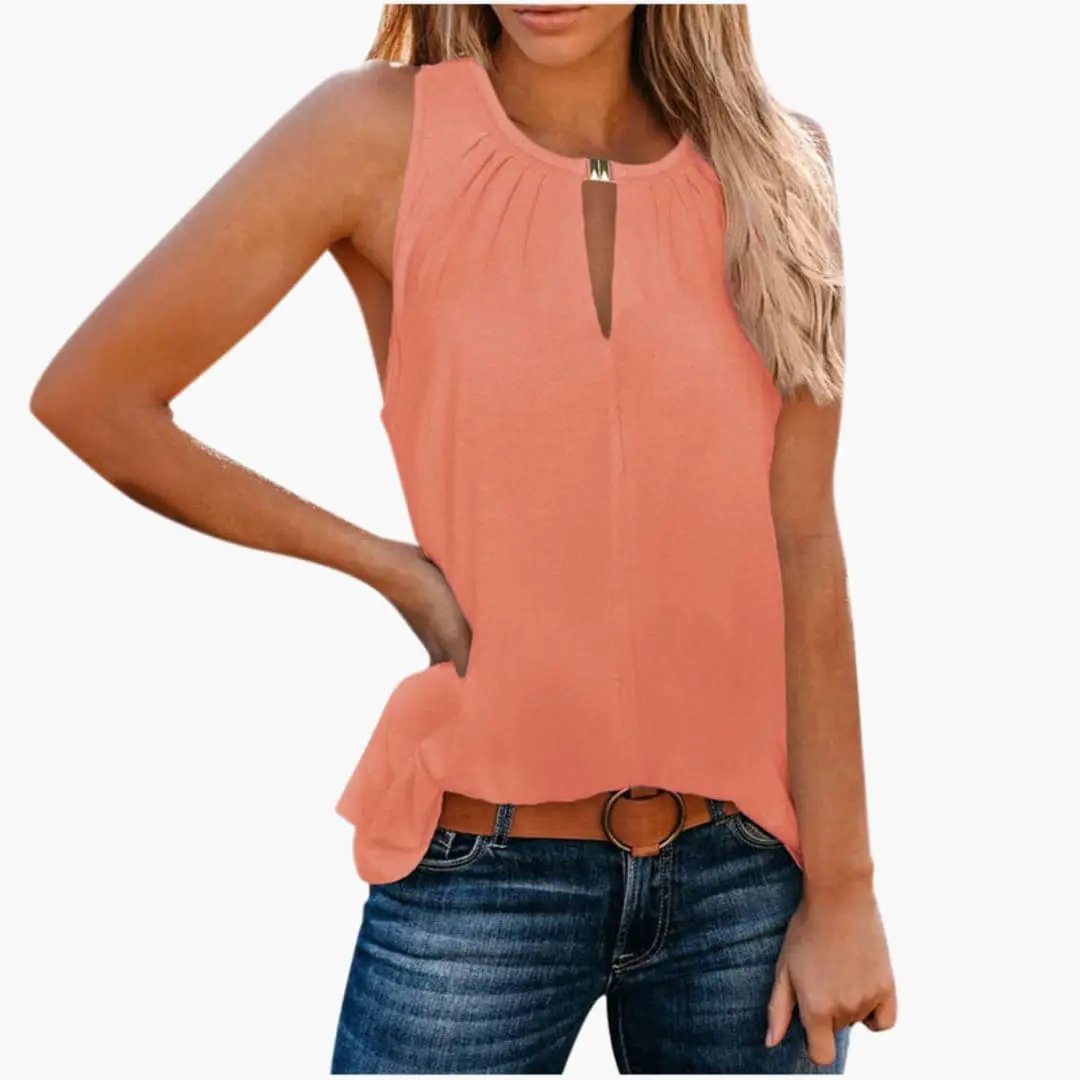 Women’s Sleeveless Top with Decorative Pleated Neckline