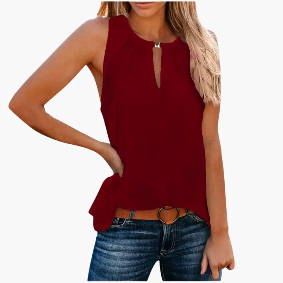 Women’s Sleeveless Top with Decorative Pleated Neckline