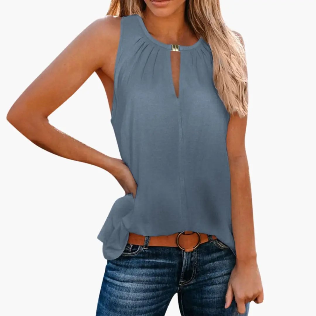 Women’s Sleeveless Top with Decorative Pleated Neckline