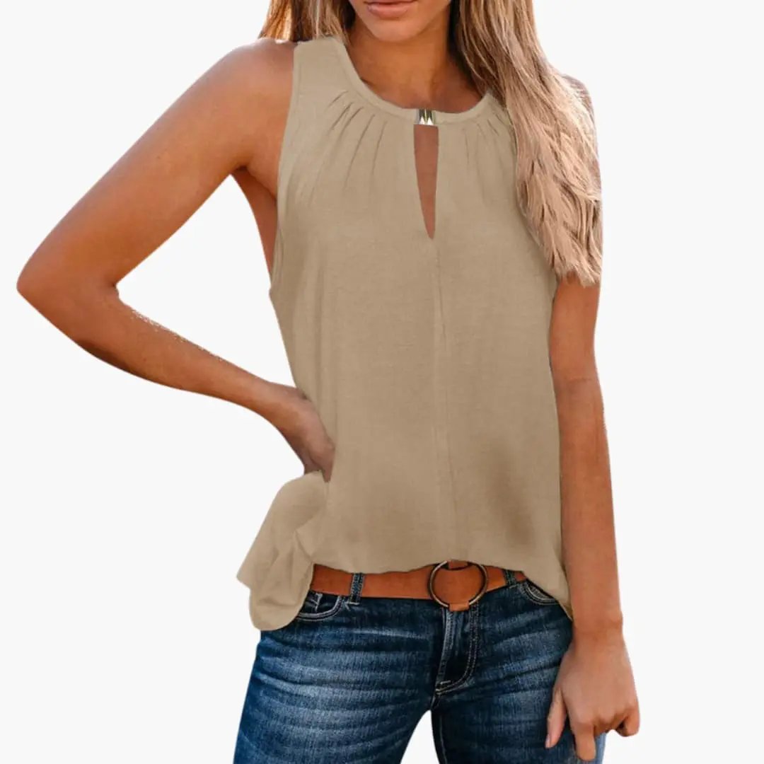 Women’s Sleeveless Top with Decorative Pleated Neckline