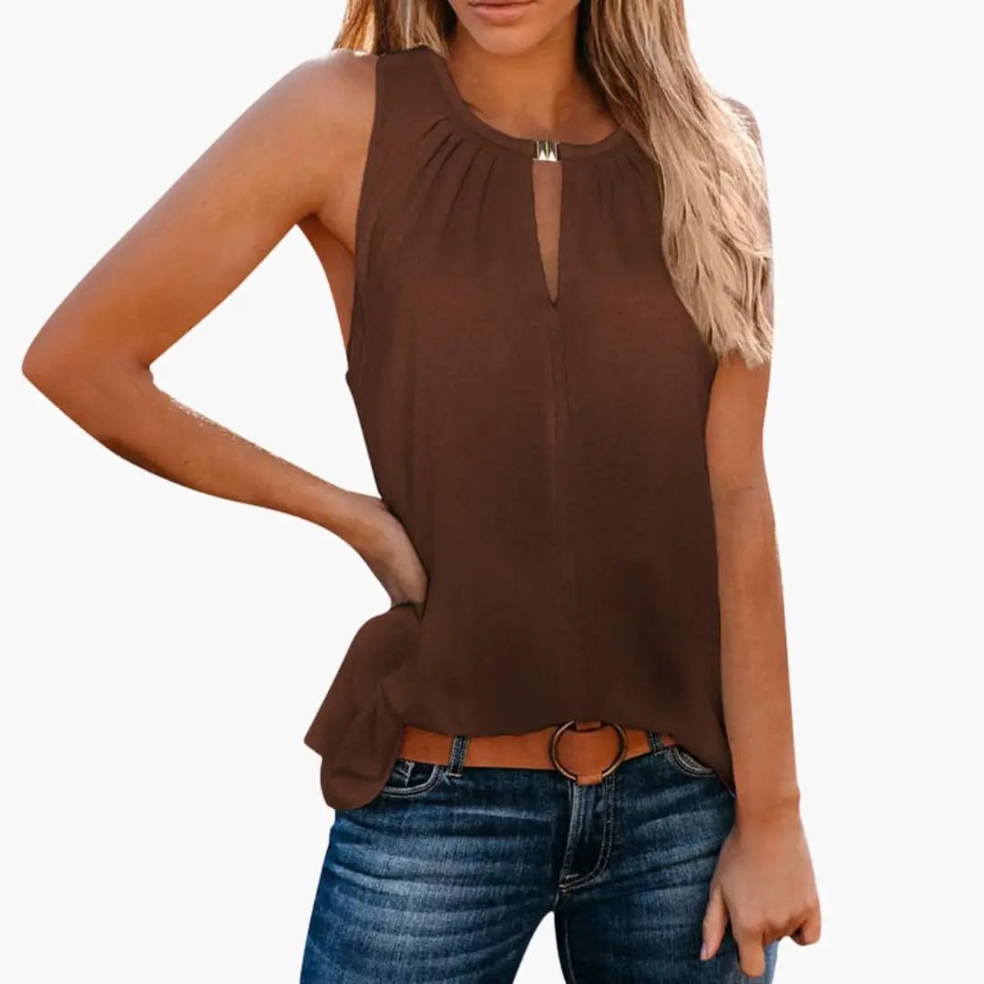 Women’s Sleeveless Top with Decorative Pleated Neckline