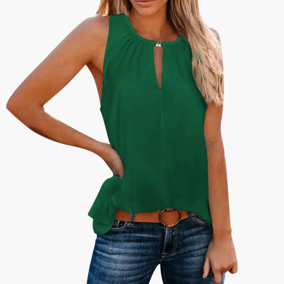 Women’s Sleeveless Top with Decorative Pleated Neckline