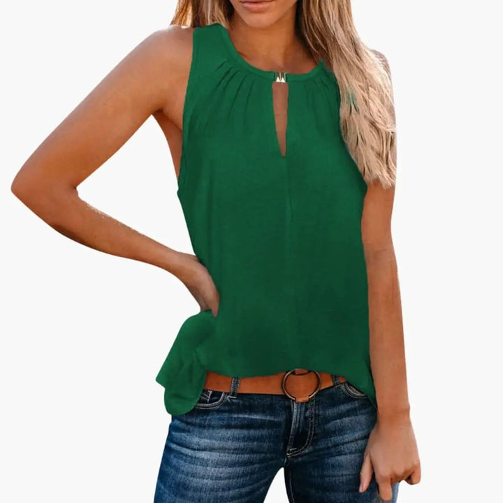 Women’s Sleeveless Top with Decorative Pleated Neckline