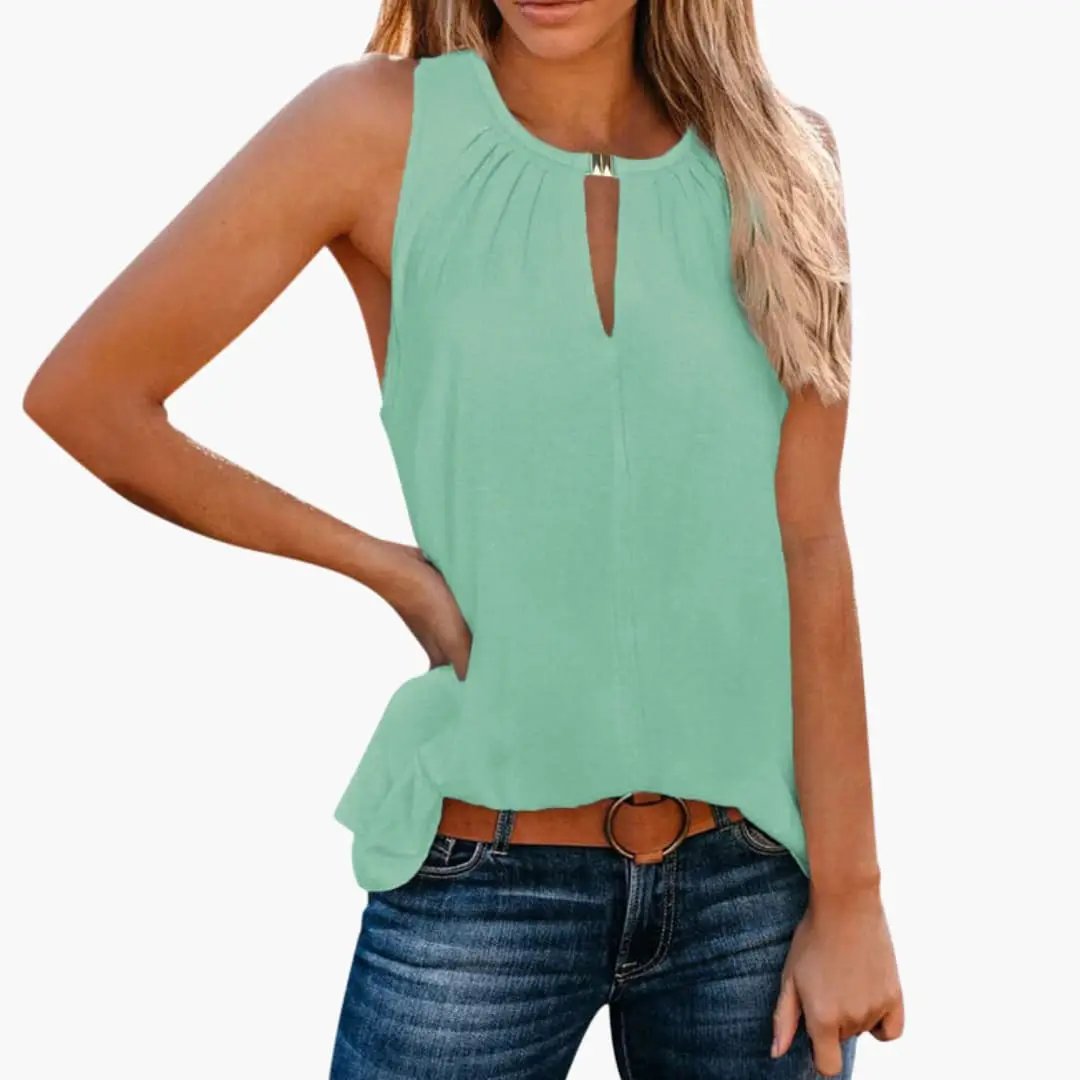 Women’s Sleeveless Top with Decorative Pleated Neckline